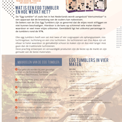 Flyer egg tumblers & breeder boxes NL, DU or EN
